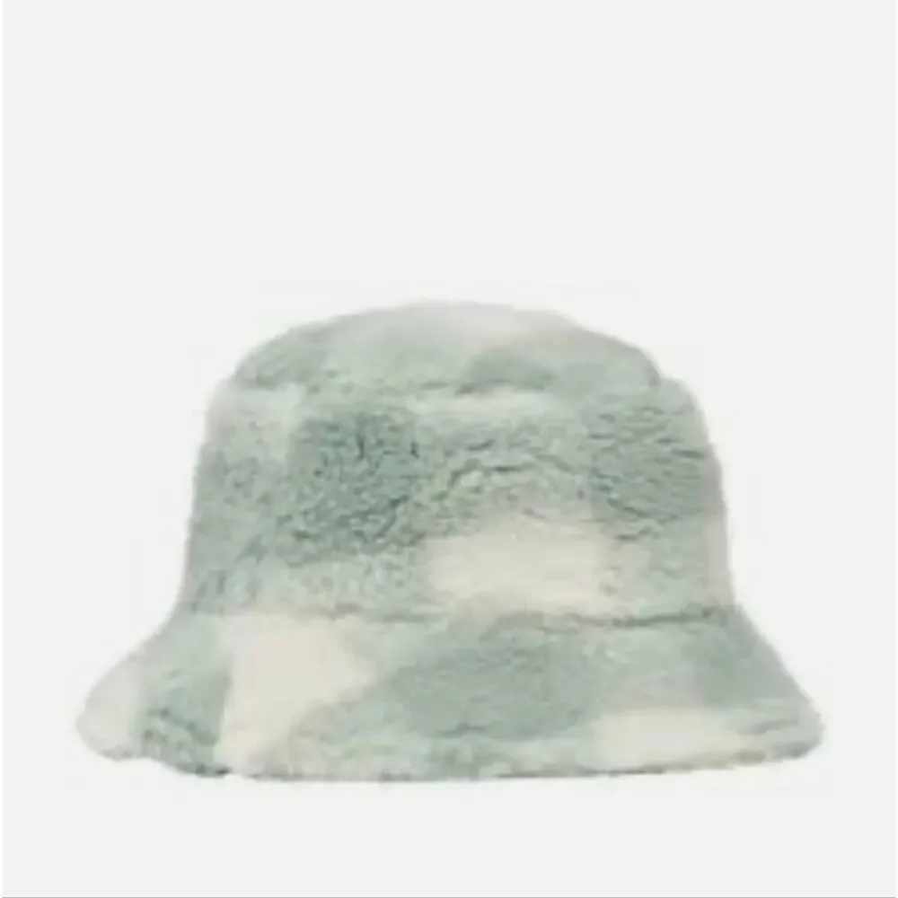 Stand Studio NWT Wera Fuzzy Check Bucket Hat Mint Wool Blend SMALL
